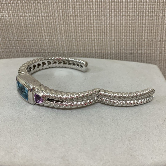 JUDITH RIPKA Sterling Silver Topaz Amethyst Hinged Cuff Bracelet - Picture 3 of 5